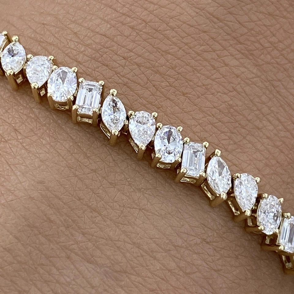 5ct Pear & Emerald Cut Simulated Diamond Tennis Bracelet 14k Yellow Gold Plated