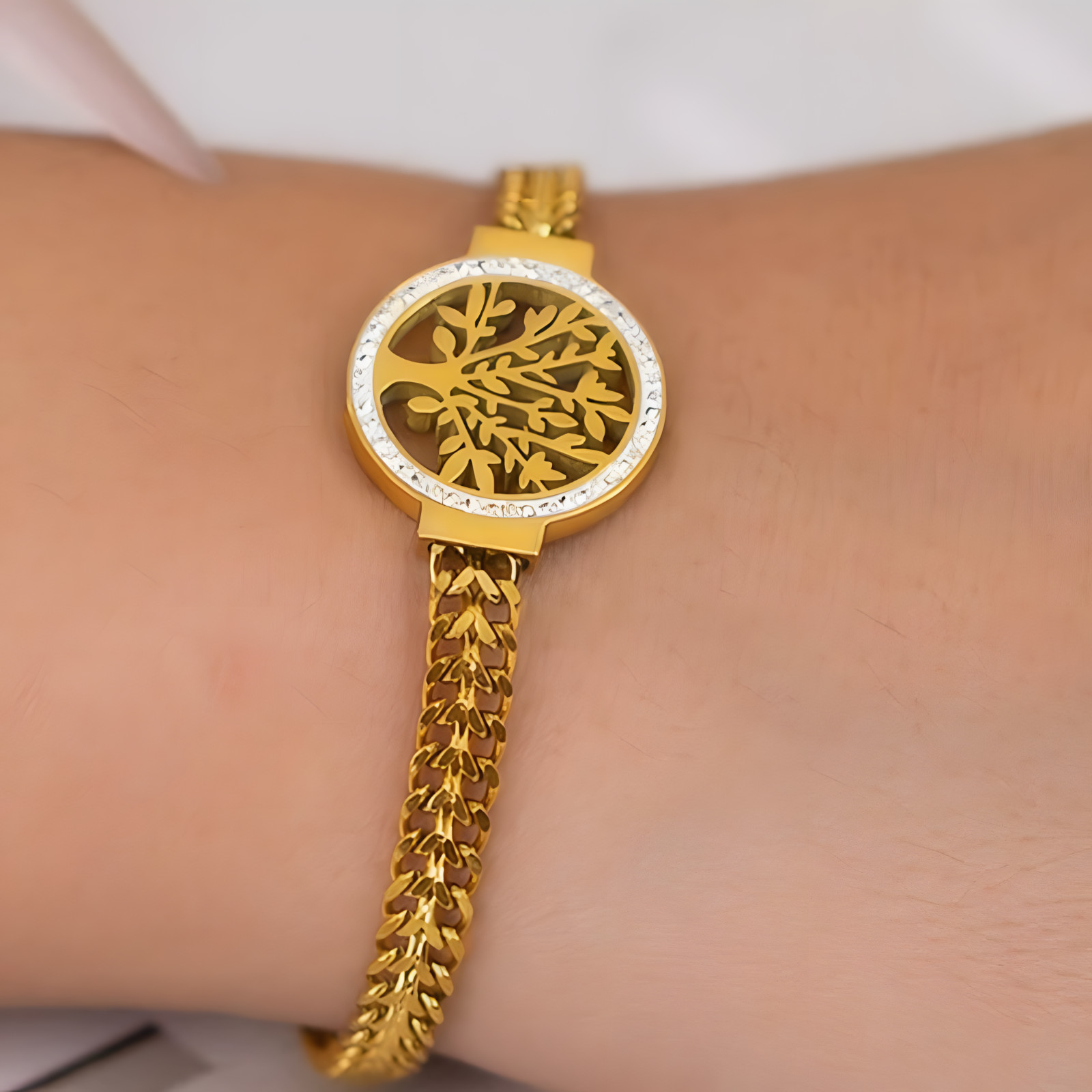 Gold Plated Stainless Steel Tree of Life Bracelet-Adjustable Mood Tracker 1141