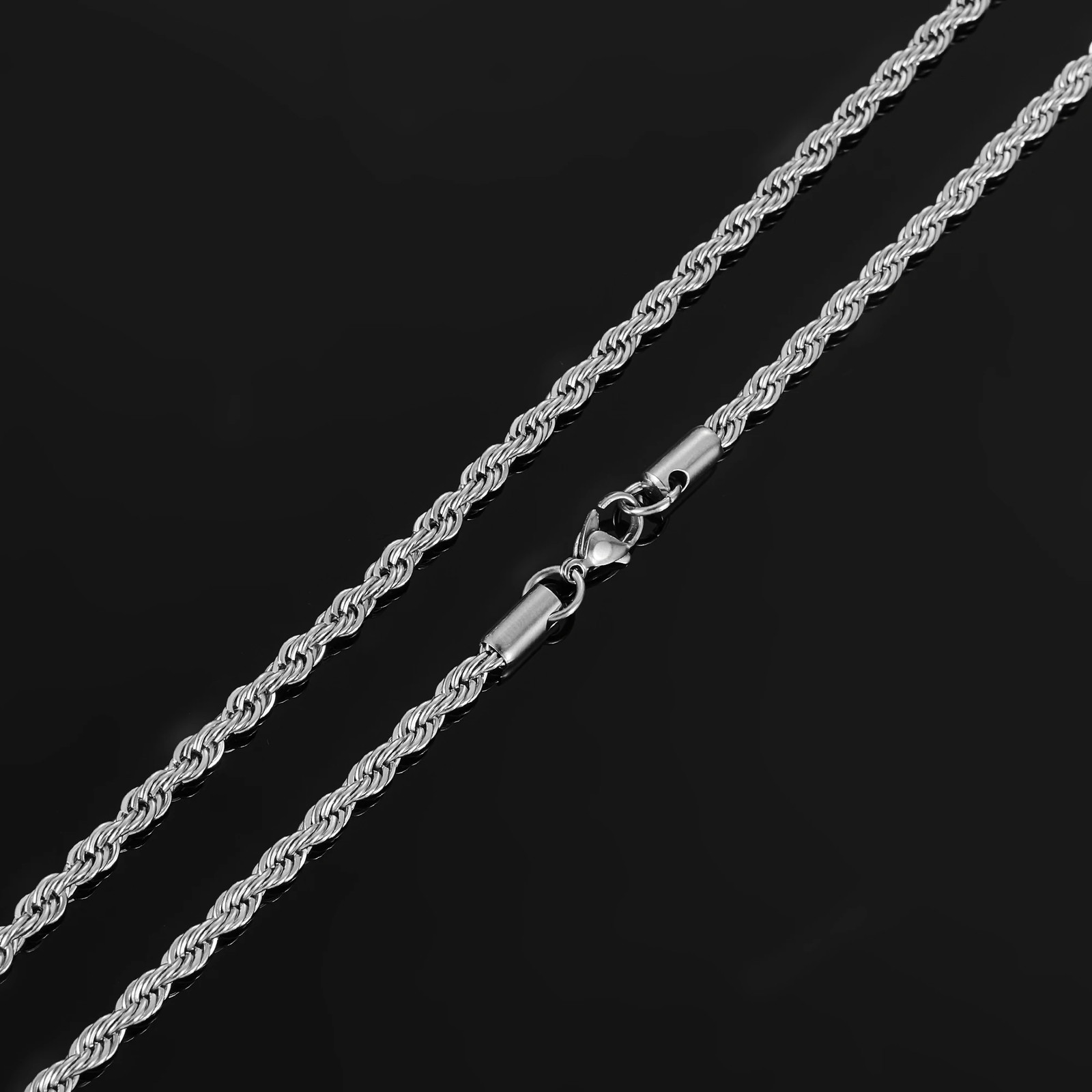 925 Sterling Solid Silver 4MM Twisted Rope Chain Necklace 16″ – 24″ Mens Womens