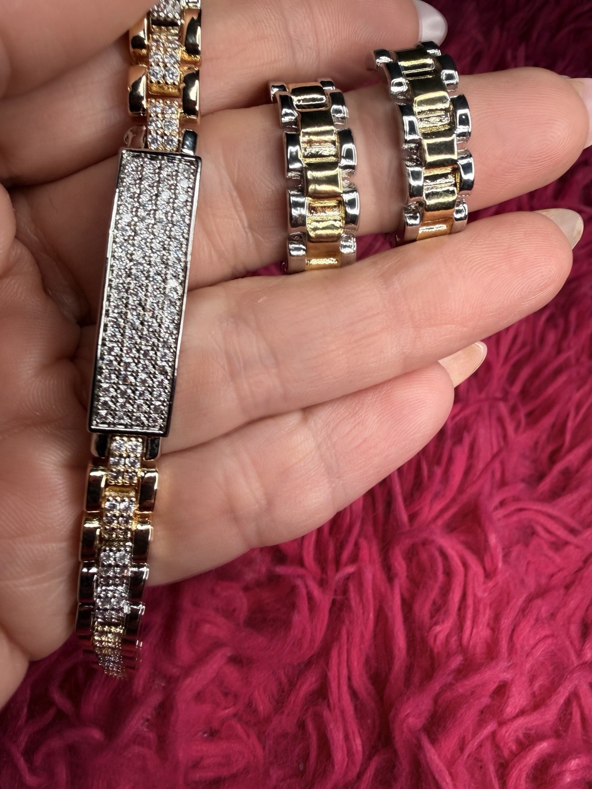 18K Brazilian Gold Filled CZ Bracelet & Hoop Earring Set | 7.5”