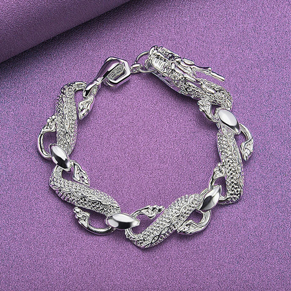 CHSHINE 925 Sterling Silver Dragon Bracelet Open Ring Adjustable Jewelry Sets