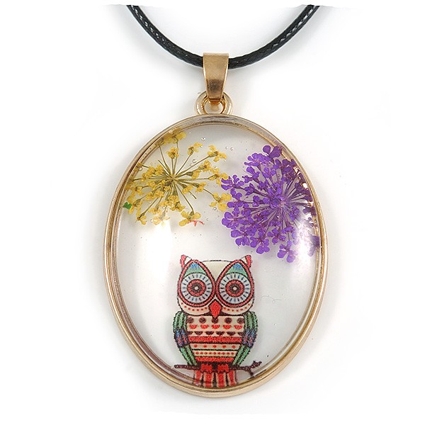 Oval Multi Owl Glass Pendant with Black Cord – 42cm L/ 5cm Ext (Each piece is