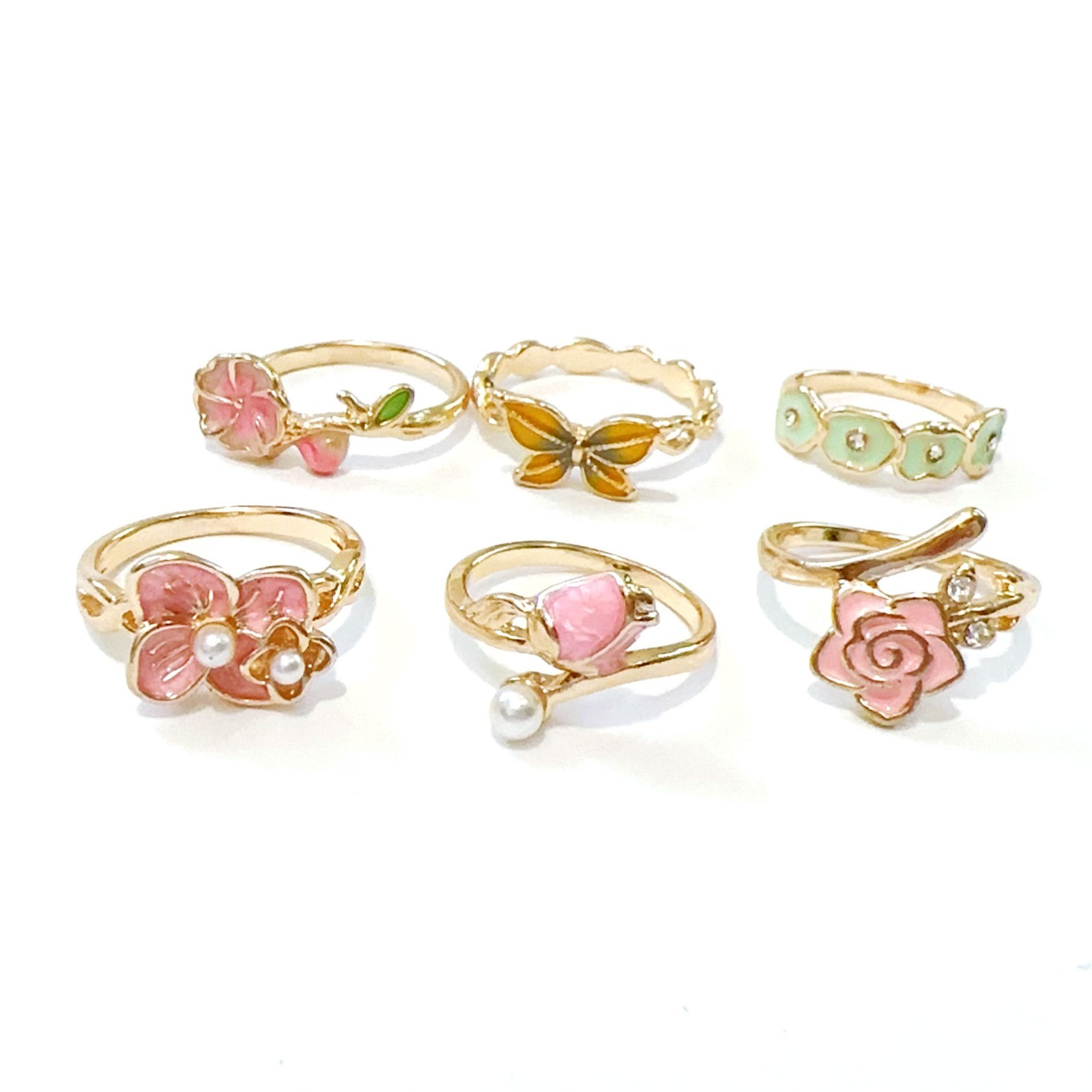 Wholesale 100pcs Women Dripping Rhinestone Flower Mix Style Alloy Jewelry Ring