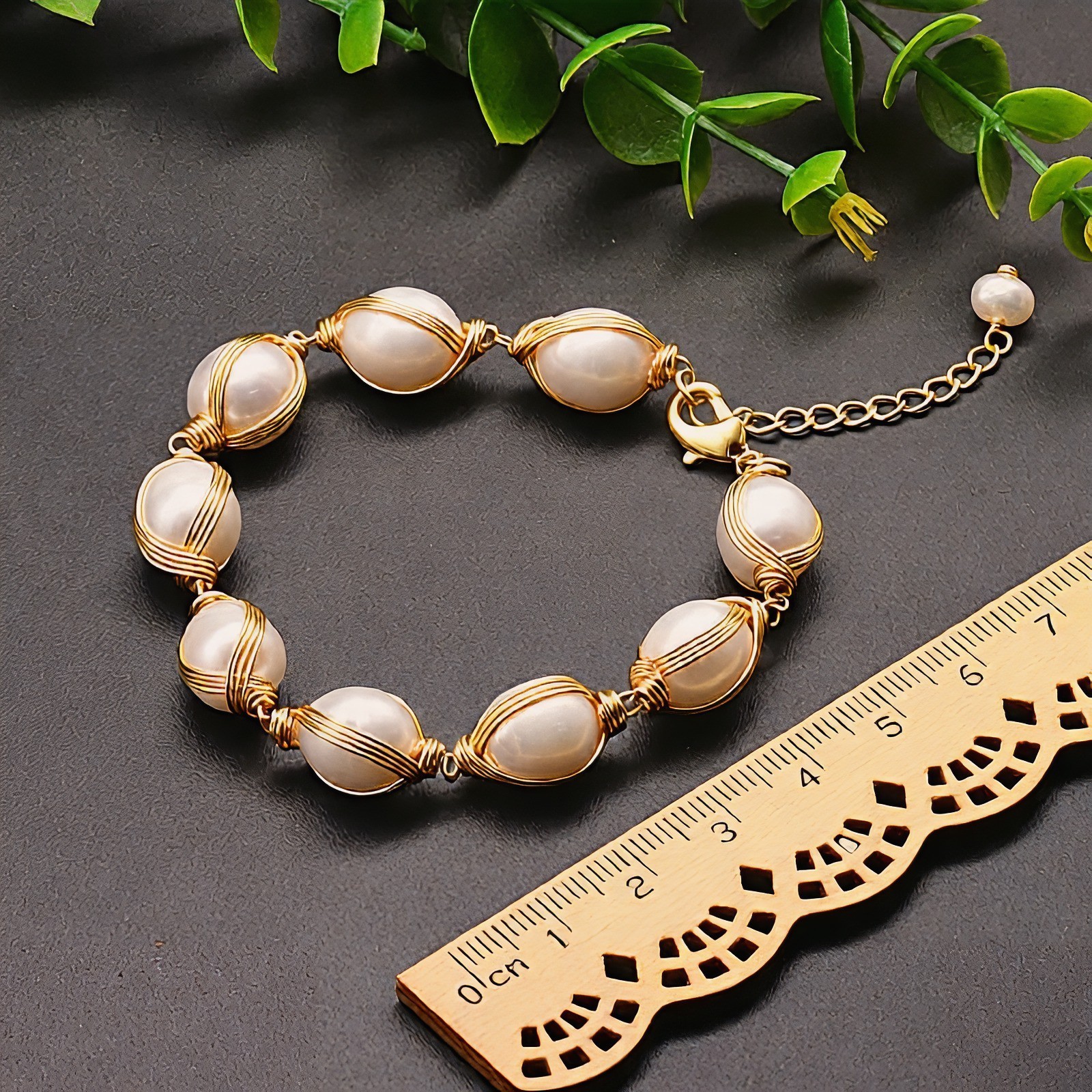 18K Gold Plated Freshwater Pearl Turquoise Bracelet Women’s Adjustable Gift