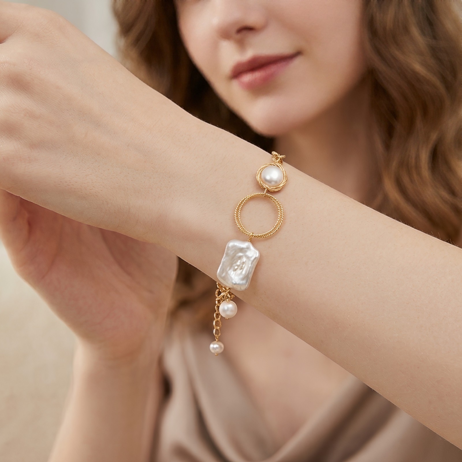 18K Gold Plated Freshwater Pearl Turquoise Bracelet Women’s Adjustable Gift