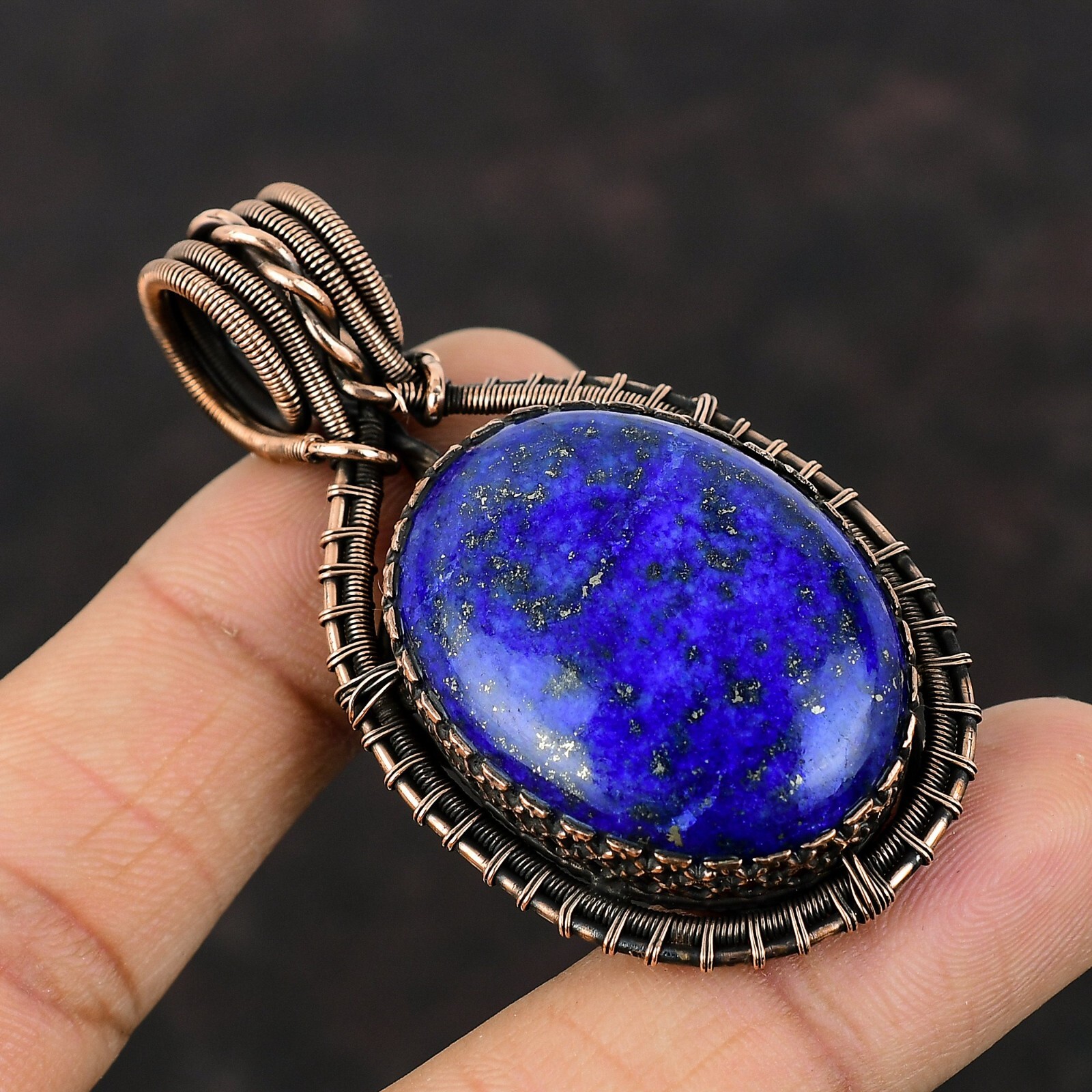 Lapis Lazuli Gemstone Jewelry Copper Mother Gift Wire Wrapped Pendant 2.48″