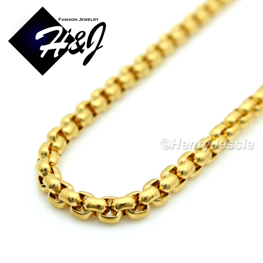 18″-36″MEN Stainless Steel 3mm Gold Plated Box Link Chain CZ Cross Pendant*127