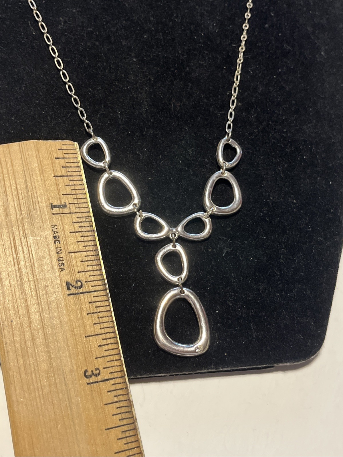 SAC Y Drop Necklace silver tone Open Work chain 16-18”