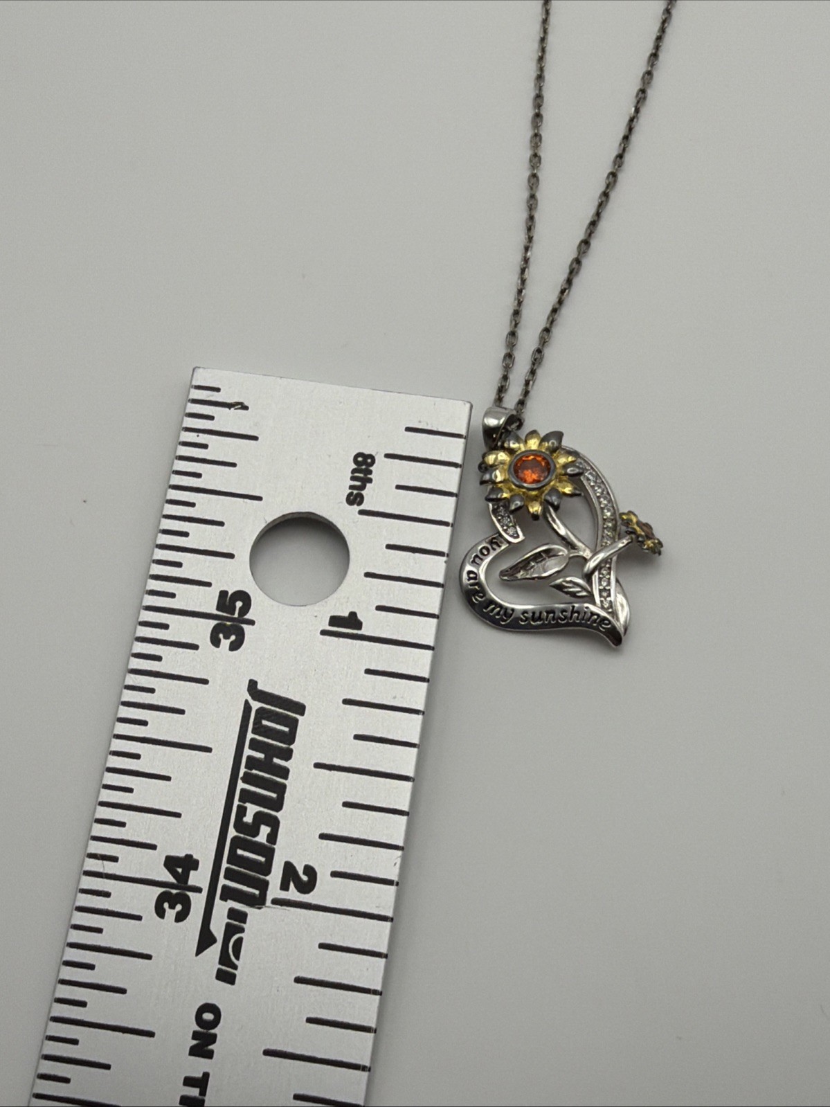 925 Sterling Silver You Are My Sunshine Heart Sunflower Pendant Chain Necklace￼