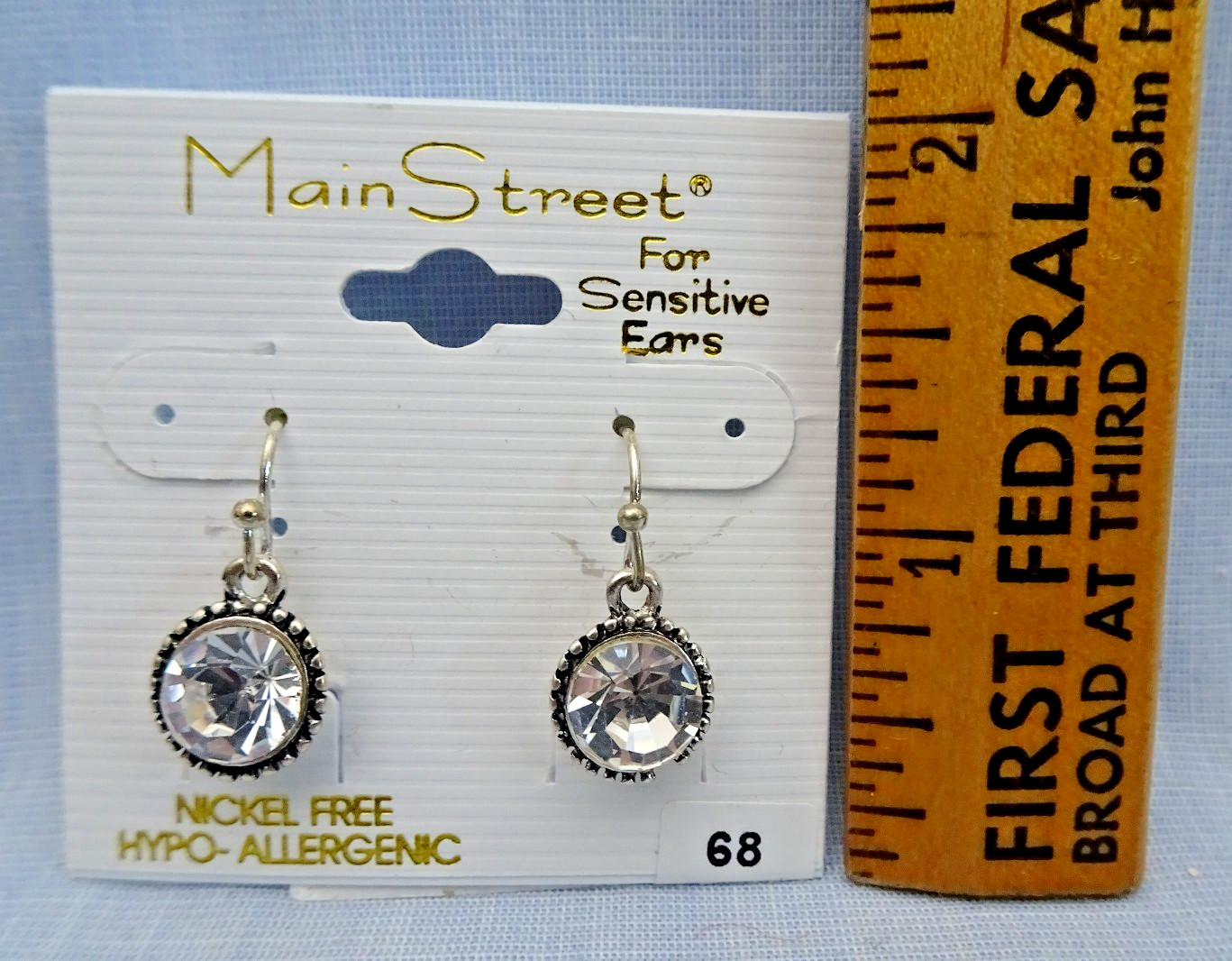 Large Faux Diamond Dangle Earrings SilverTone Main Street for Sensitive Ears NEW
