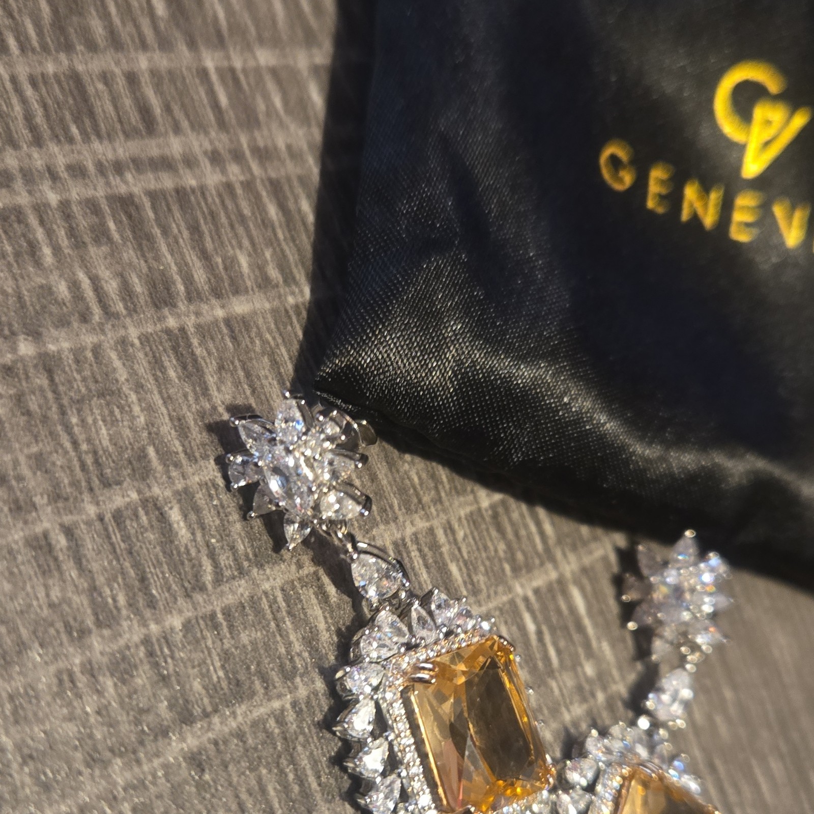 Genevive Silver Tone Yellow Crystal Halo Drop Dangle Earrings Butterfly Back 925