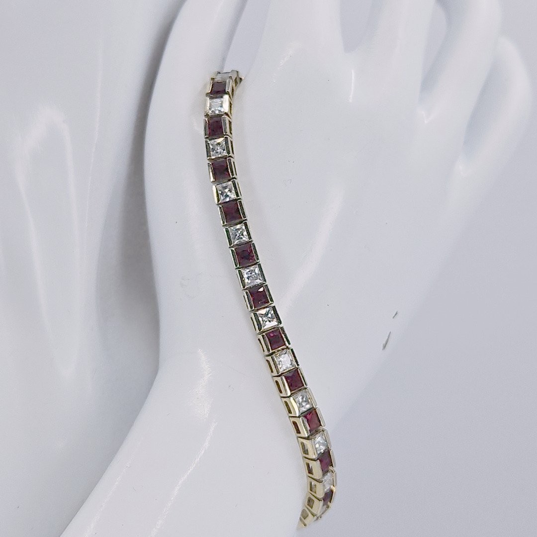 Ross Simons 7.5″ lab created Ruby CZ Tennis Bracelet Gold over Silver 925