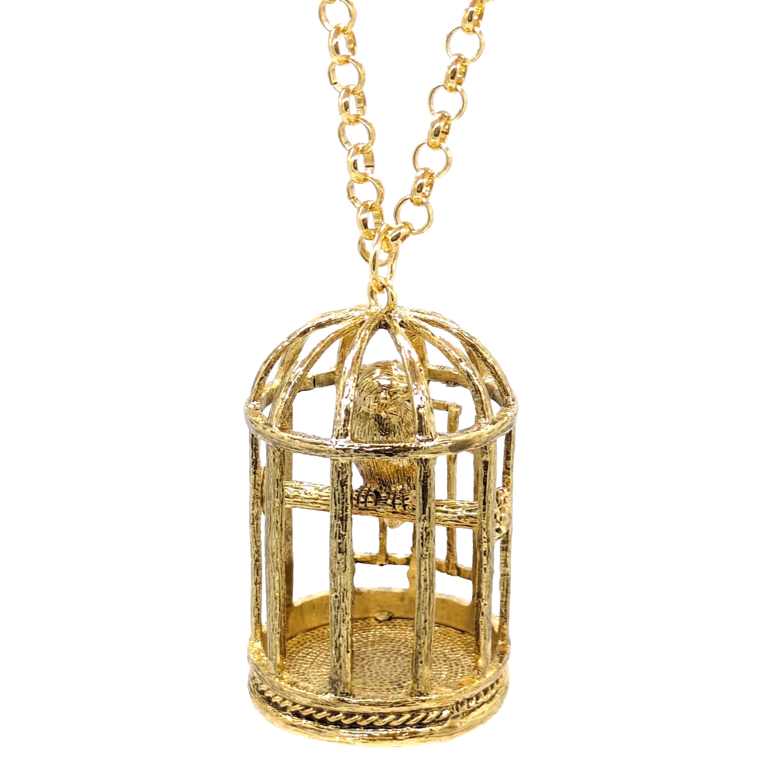 Rara Avis Iris Apfel Birdcage Statement Necklace Gold Tone 36 in Chain Signed
