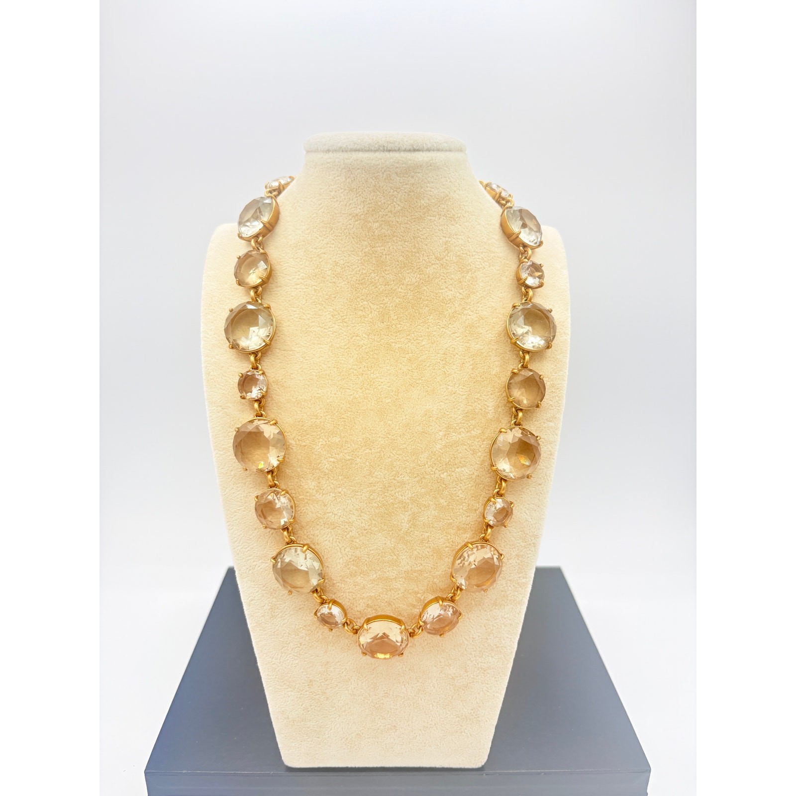 J.Crew Pale Smoky Crystal Statement Necklace • Round Faceted Crystal, Gold Tone