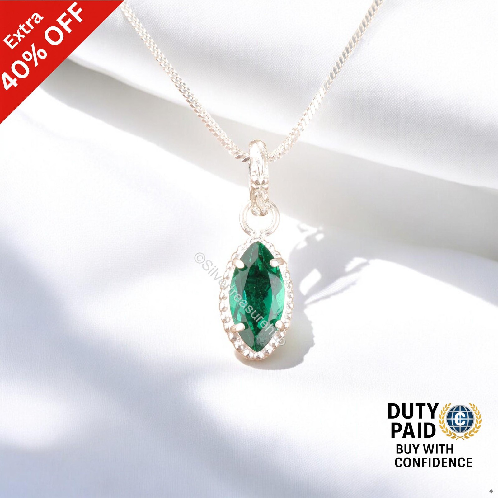Marquise Green Emerald Stone Sterling Silver May Birth Anniversary Wife Pendant