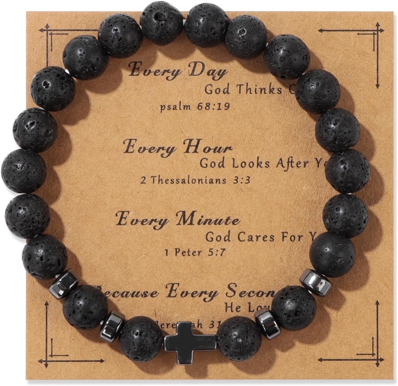 Adjustable Natural Stone Beaded Cross Bracelet – Faith-Inspired Jewelry for Men