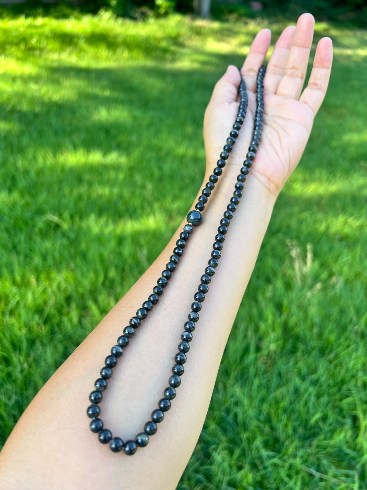 Genuine Qinghua Nephrite Jade 6mm Bead 24.5″ Necklace H56 b