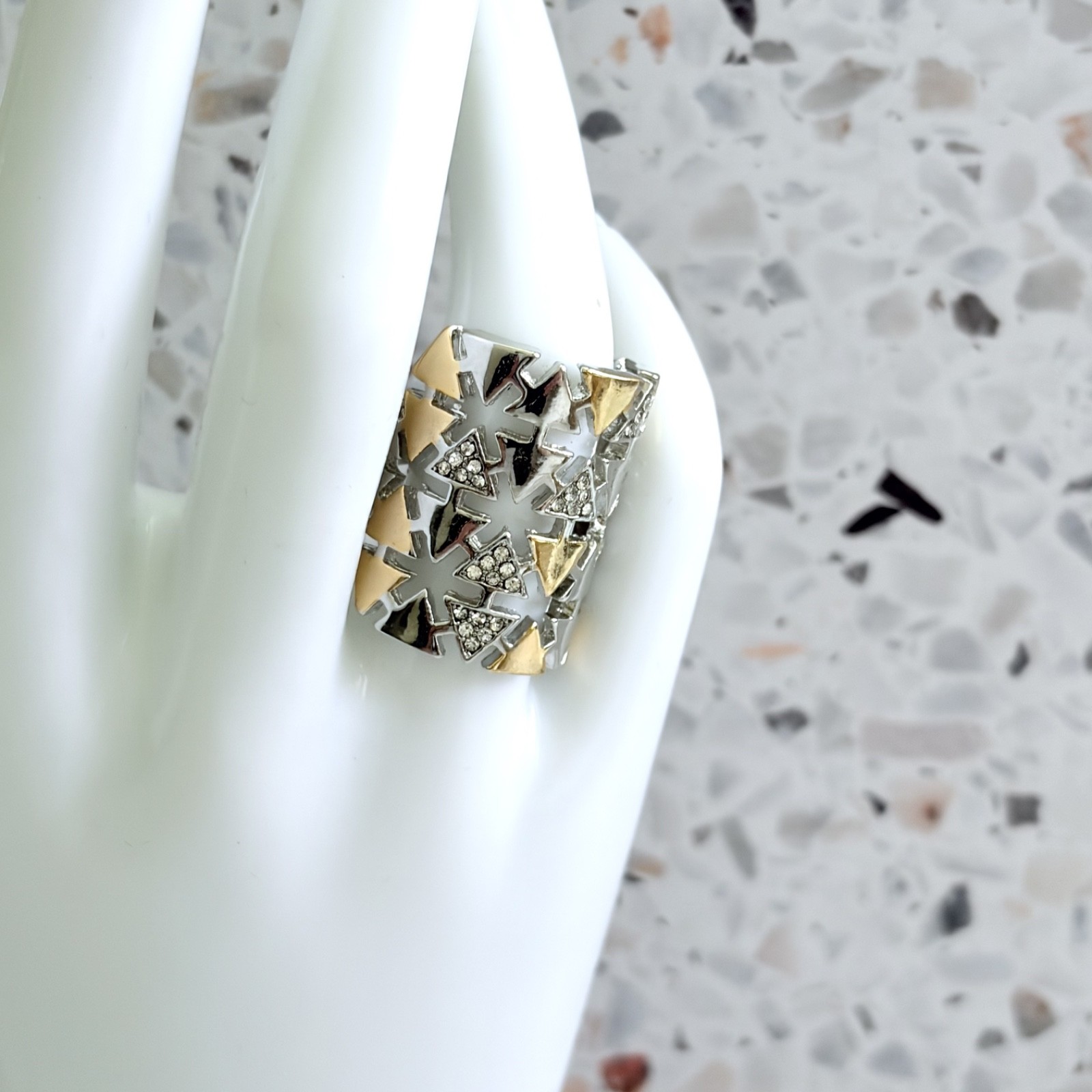 Two Tone 14k Gold & 925 Silver Simulated Sapphire Eternity Band Women’s Ring