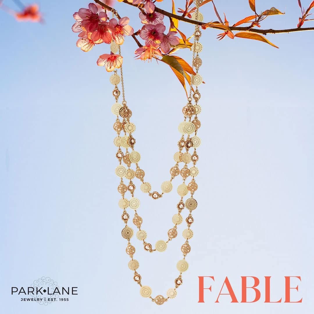 Park Lane FABLE Hammered Discs & Filigrees Necklace 16” + 2” Blush Crystals