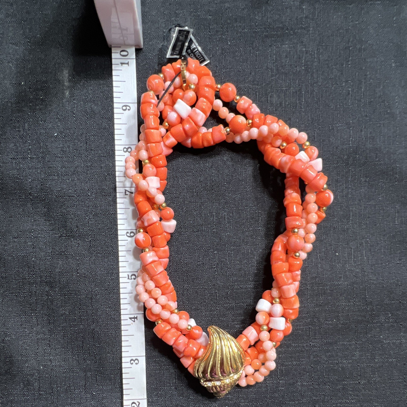 Avon Kenneth Jay Lane Undersea Beaded Gold Tone Coral Shell Charm Necklace 1989