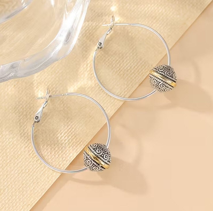 BRIGHTON BEACH Hand-carved Pattern Design Retro Ethnic Hoop Earrings