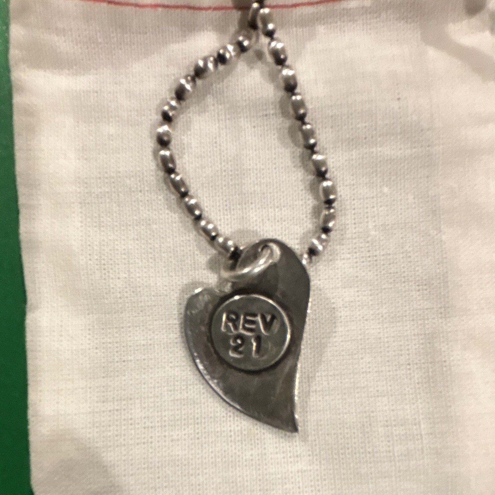 Silver Tone Ball/Bead Chain Necklace Heart FAITH REV 91 Clear Crystal Charm