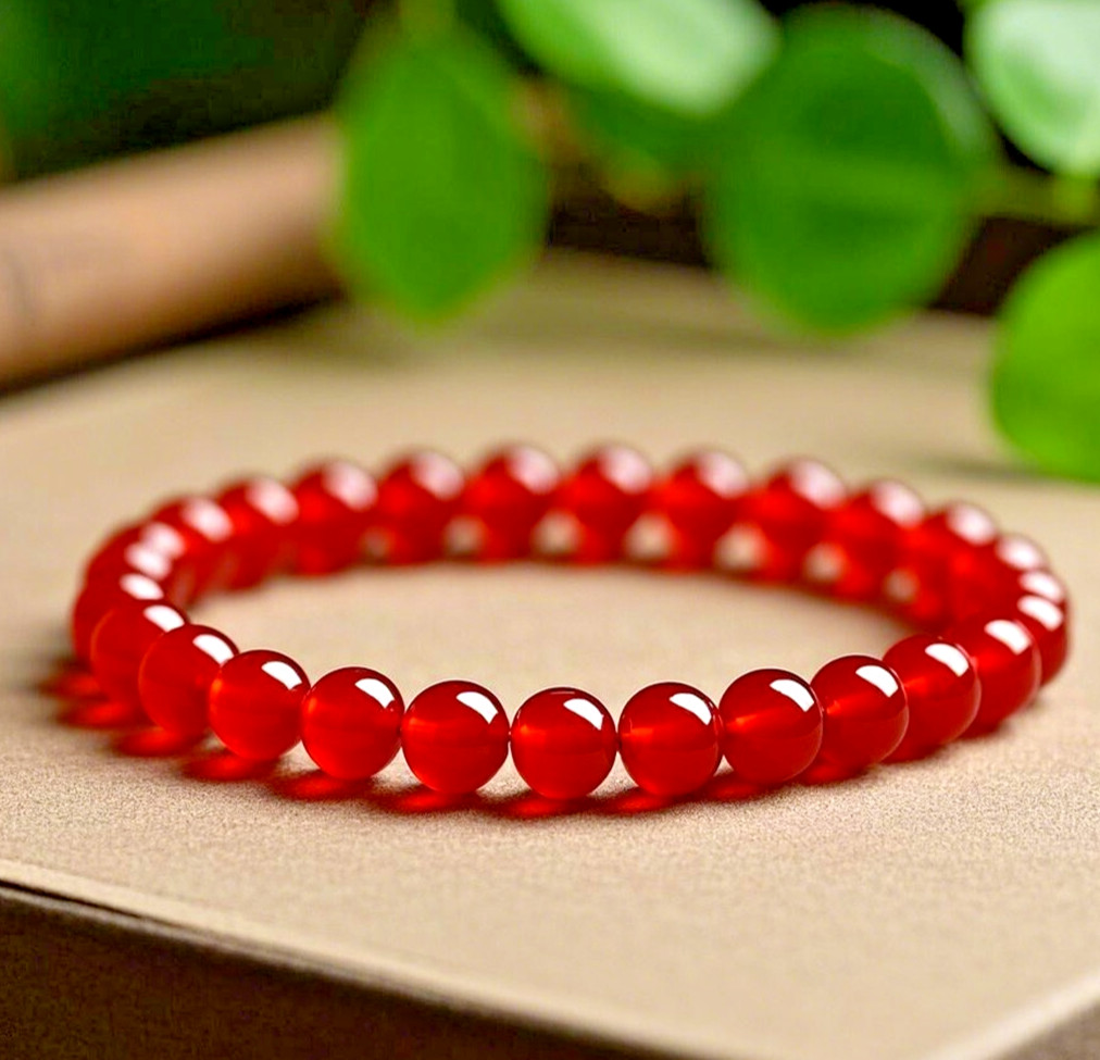 Natural Carnelian Elastic Stretch Dainty Bracelet – 6mm Round Gemstone Bead