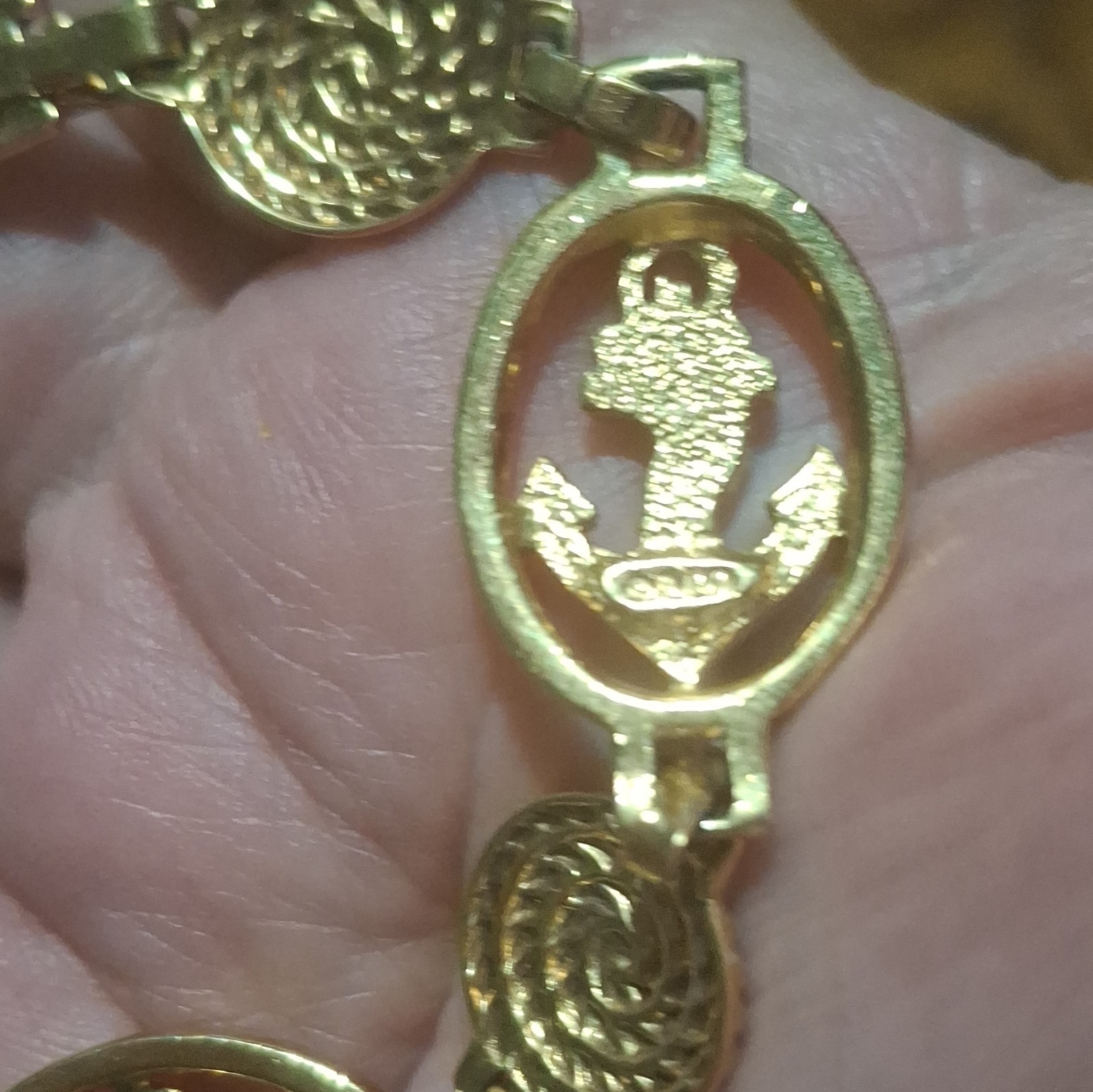 Gold Tone Nautical Charm Bracelet Anchor Ship Wheel Fold Over Closure Ap-1