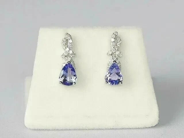 2Ct Pear Cut Simulated Tanzanite Drop/Dangle Earrings In 14k White Gold Plated
