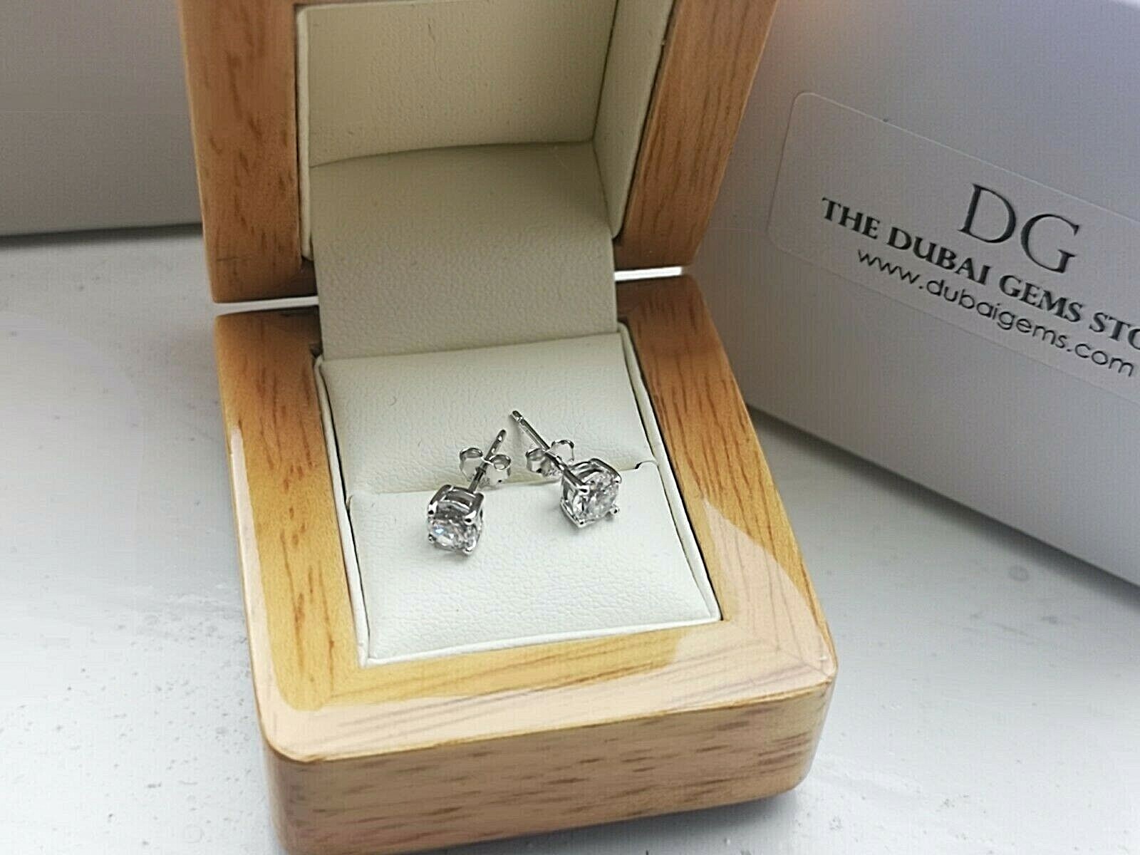 Genuine Silver DG Simulated Diamond Stud Earrings with Free Gift Box Included