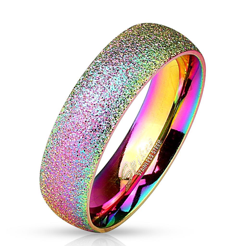 Gay Pride Rainbow Sand Blast Finish Stainless Steel Ring LGBTQ Wedding Band