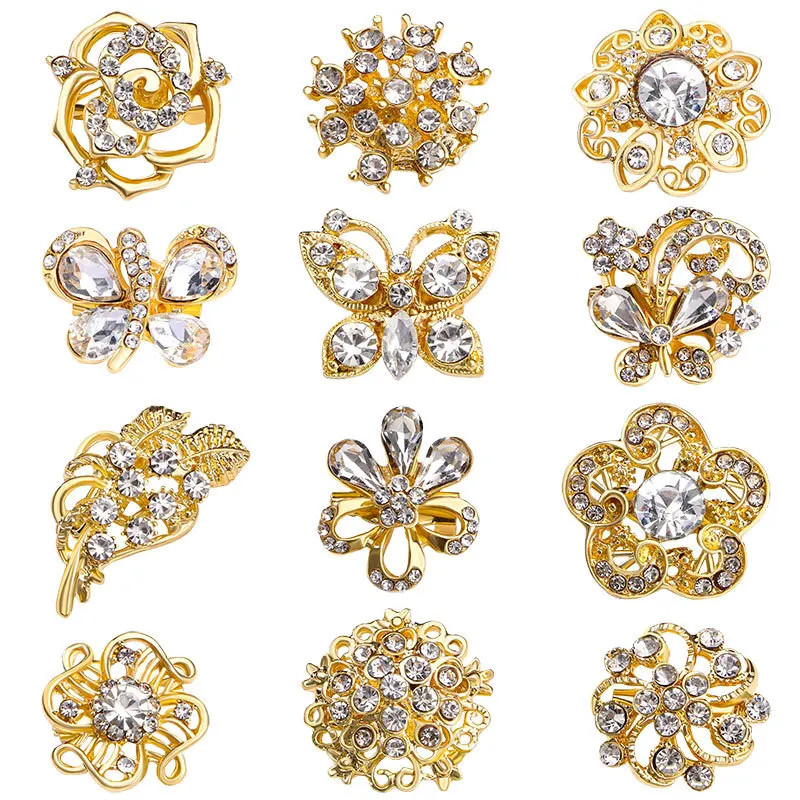 12 pcs/set Exquisite Fashion Women Girls Luxury Small Crystal Brooches Pins