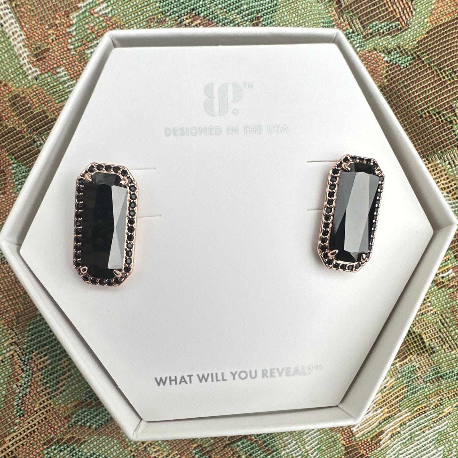 BP Stud Earrings Black Onyx CZ Rose Gold Plated “I’ve been dreaming of you”