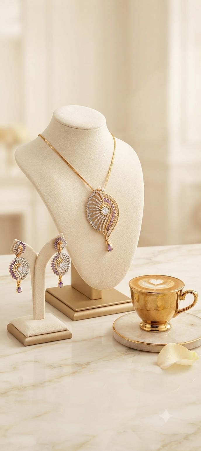 Exclusive High-Quality Chain Set with Pendant & Earrings | E – Handmade in India