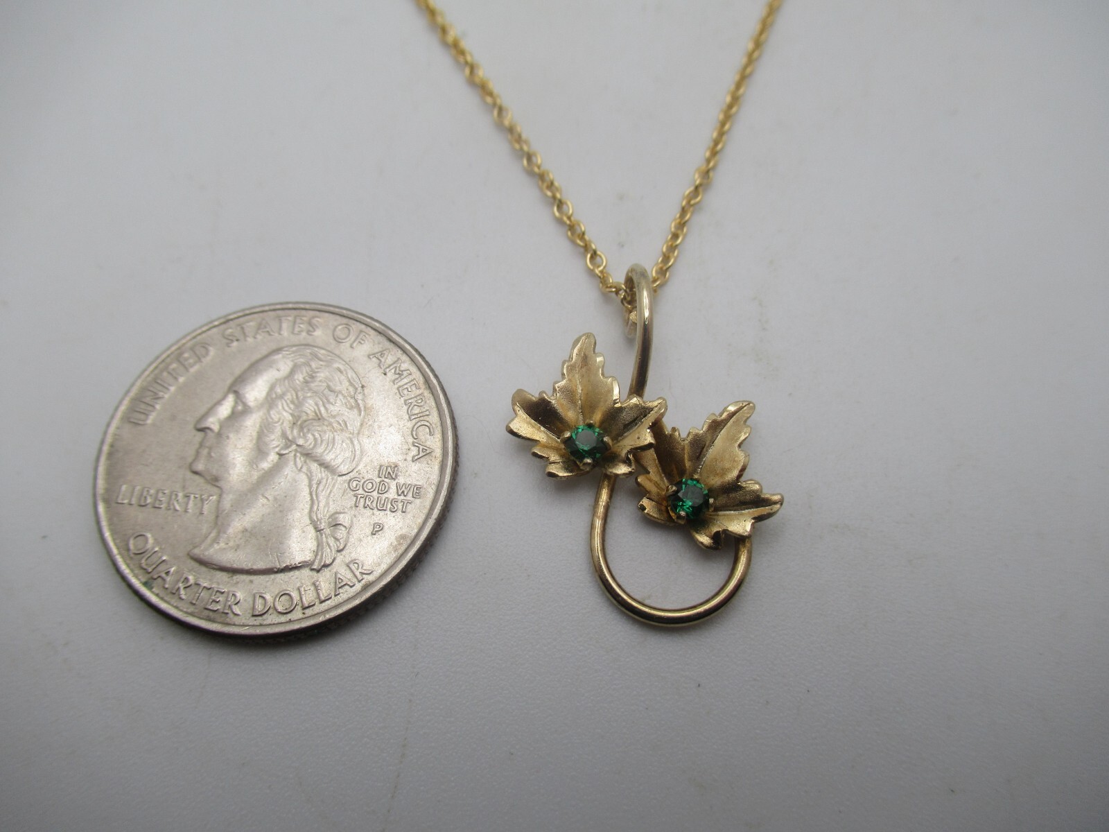 Yellow Gold Plated Man Made Emeralds Leaf Necklace