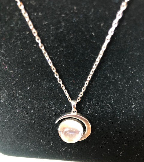 Space Meteorite 925 silver crescent moon pendant necklace 19″
