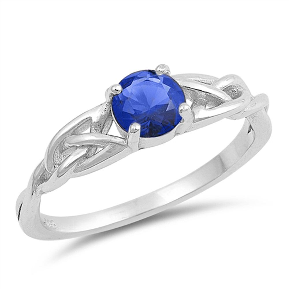 Blue CZ Solitaire Celtic Knot Ring .925 Sterling Silver Band Sizes 4-10