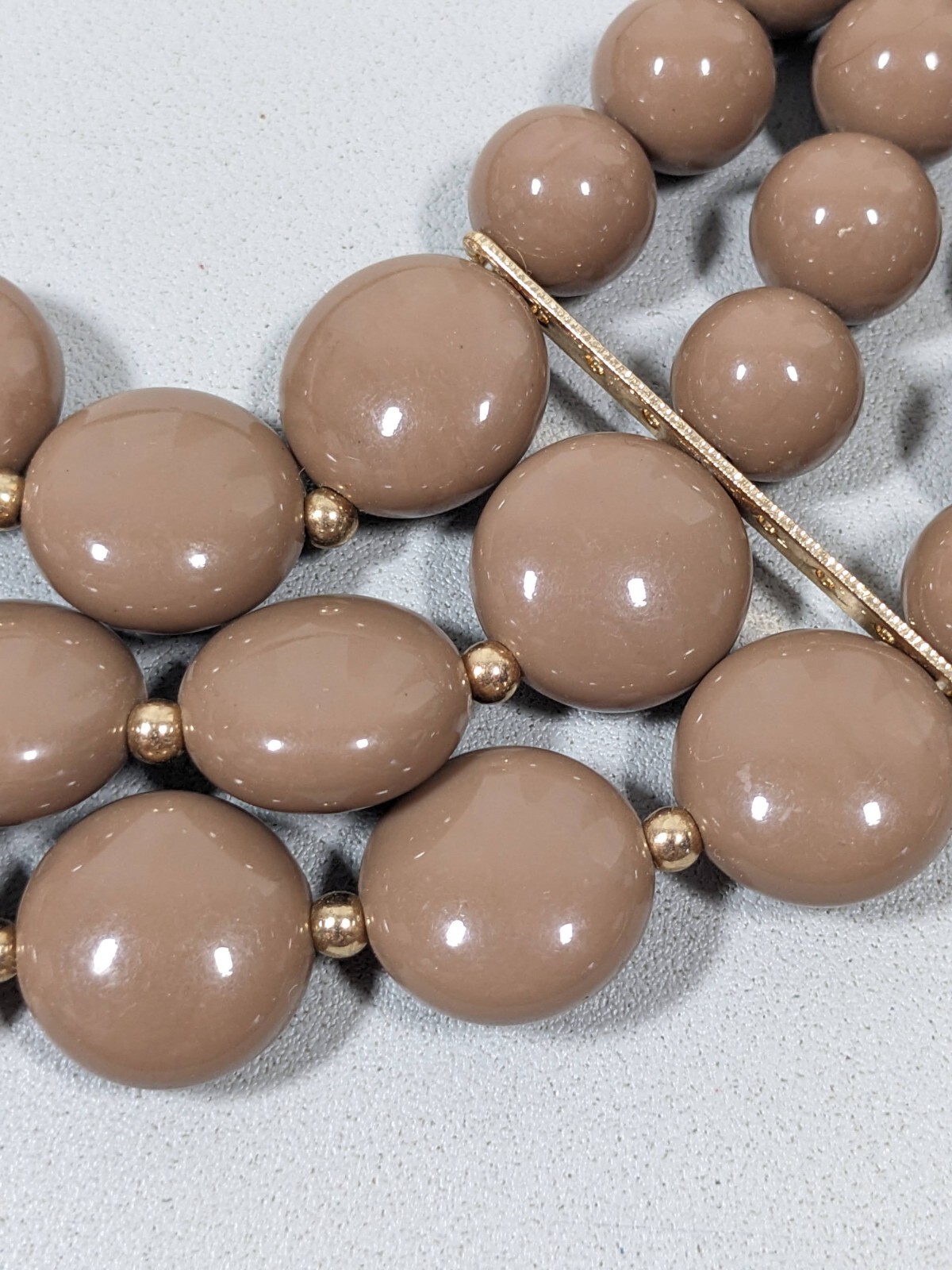 Coastal Brown Beige Acrylic Bead Triple Strand Layered Statement Necklace 21 in