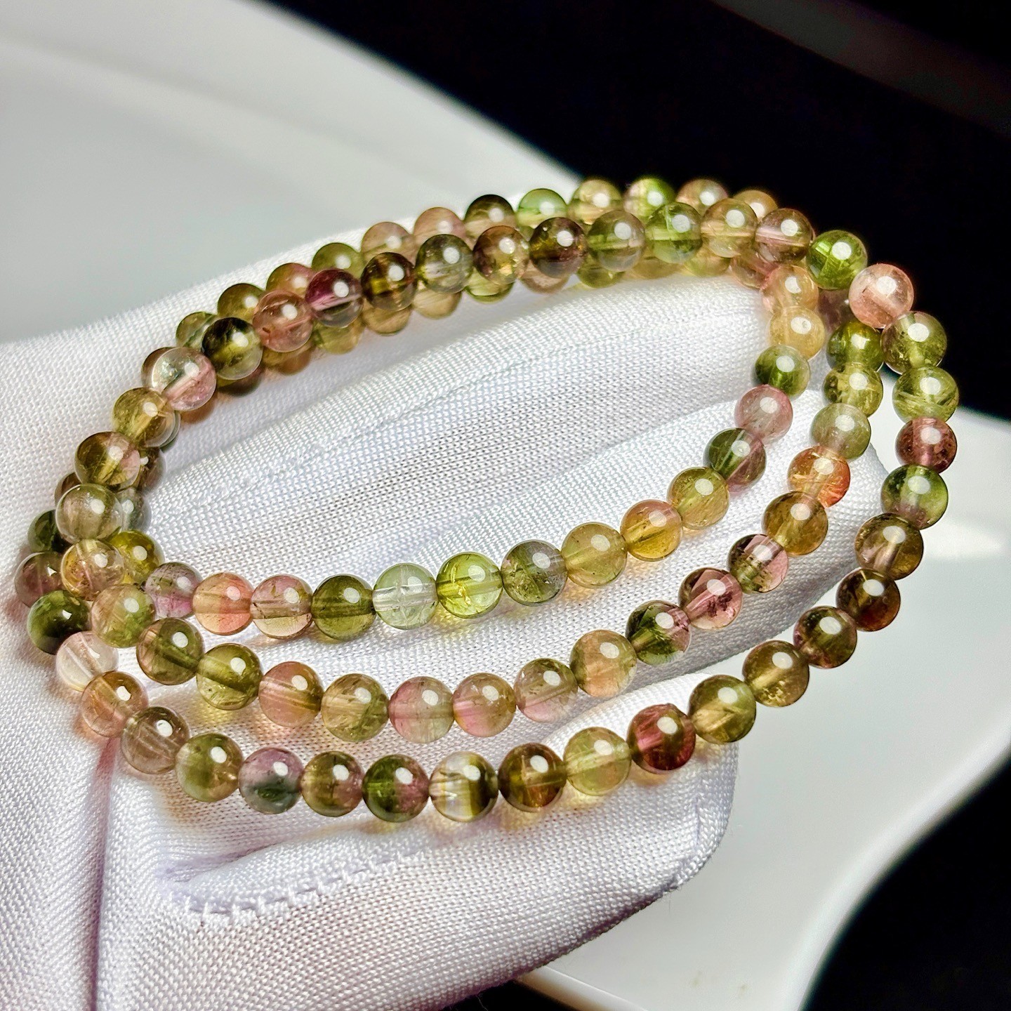 5.5mm Natural Watermelon Tourmaline Crystal Quartz Beads Bracelet