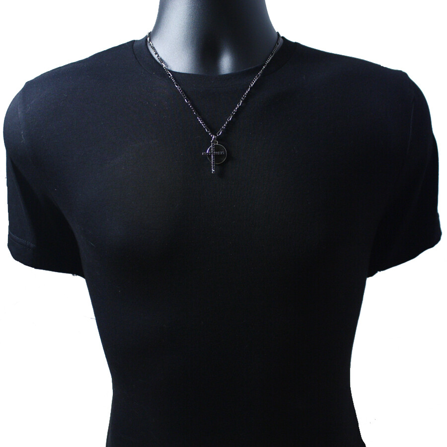 Cross Coin Black Dark Pendant with 20″ Fashion Chain Necklace for Women Men Kids
