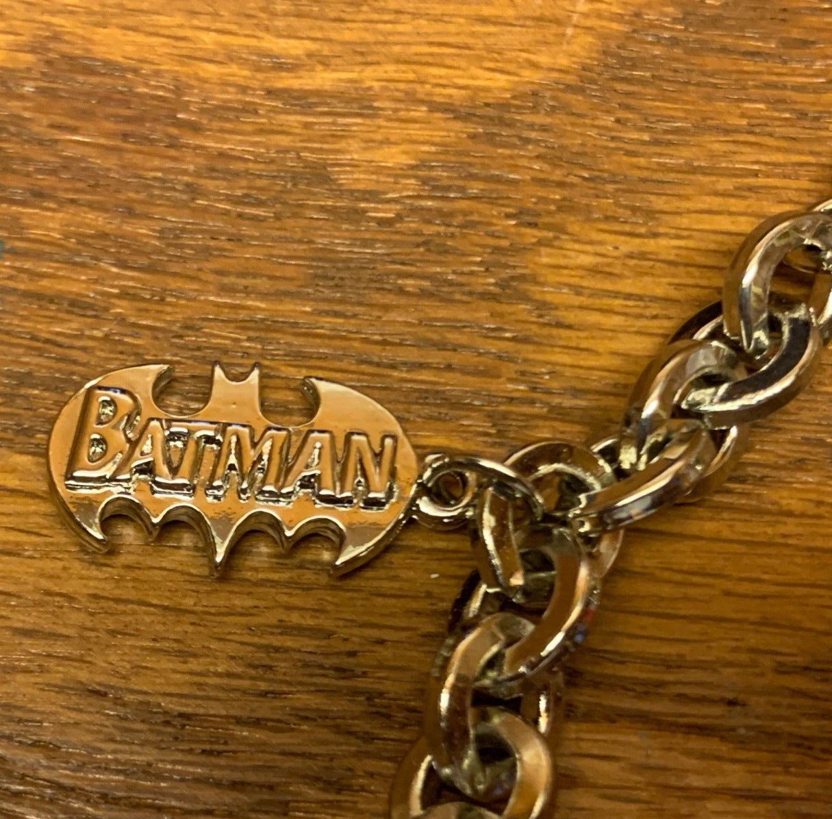 DC Batman Themed Heavy Charm Silver Tone Chain Bracelet 8″ Long (No Box)