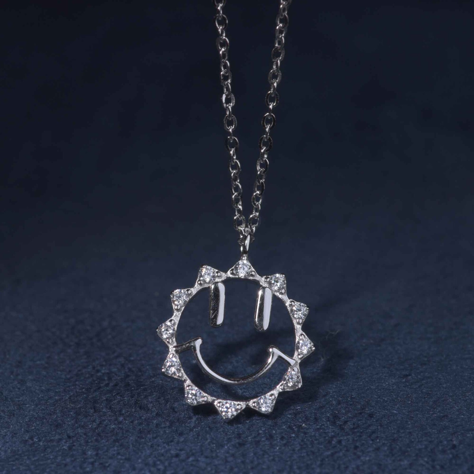 18k white gold 925 silver simulated diamond smile sun pendant chain necklace