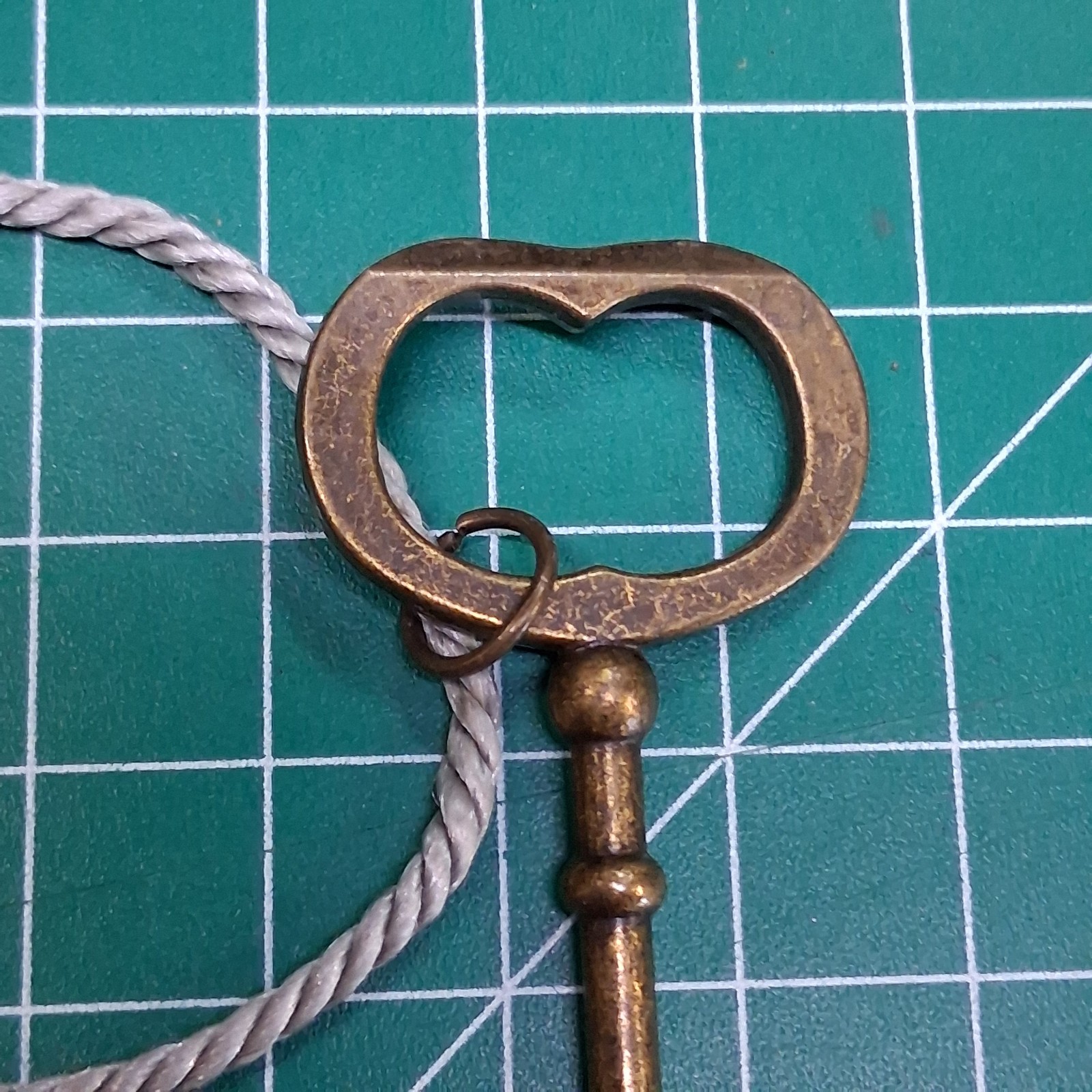 Vintage Dark Brass 3.25” Skeleton Key & Gray Tassle