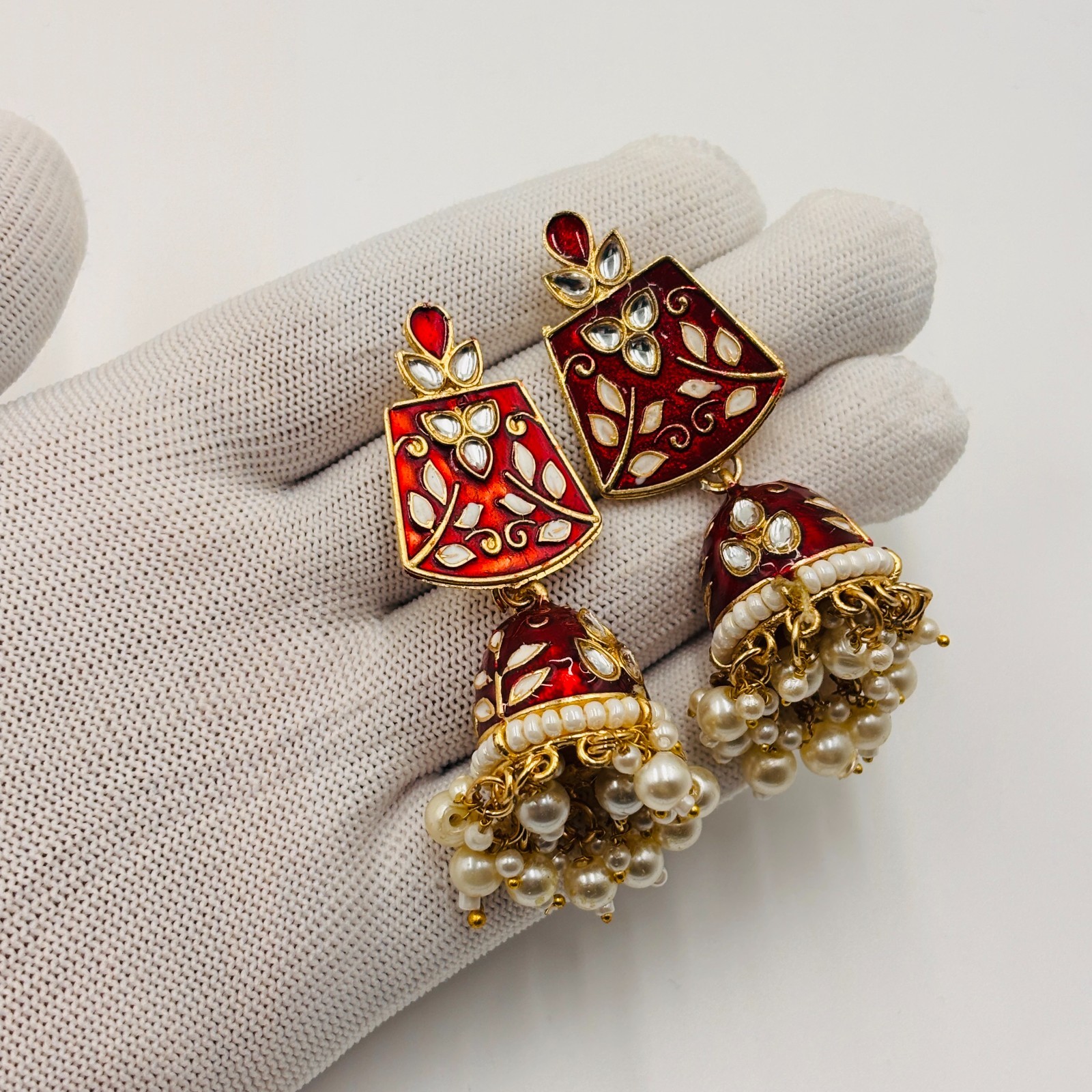 Kundan Pearl Necklace Set with Jhumka Earrings and Ring Indian Traditional Jewel