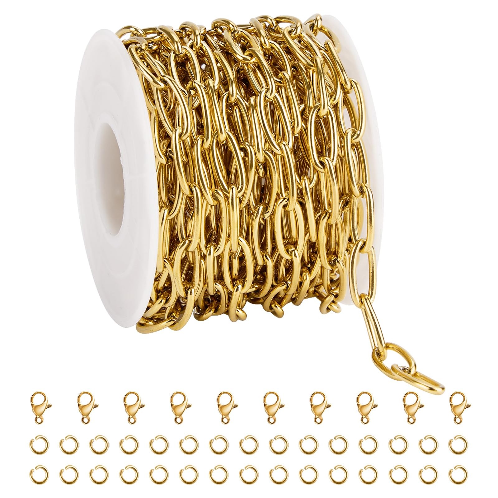 16.4FT Gold Plated Oval Chains for Jewelry Making Stainless Steel Chain Roll wit