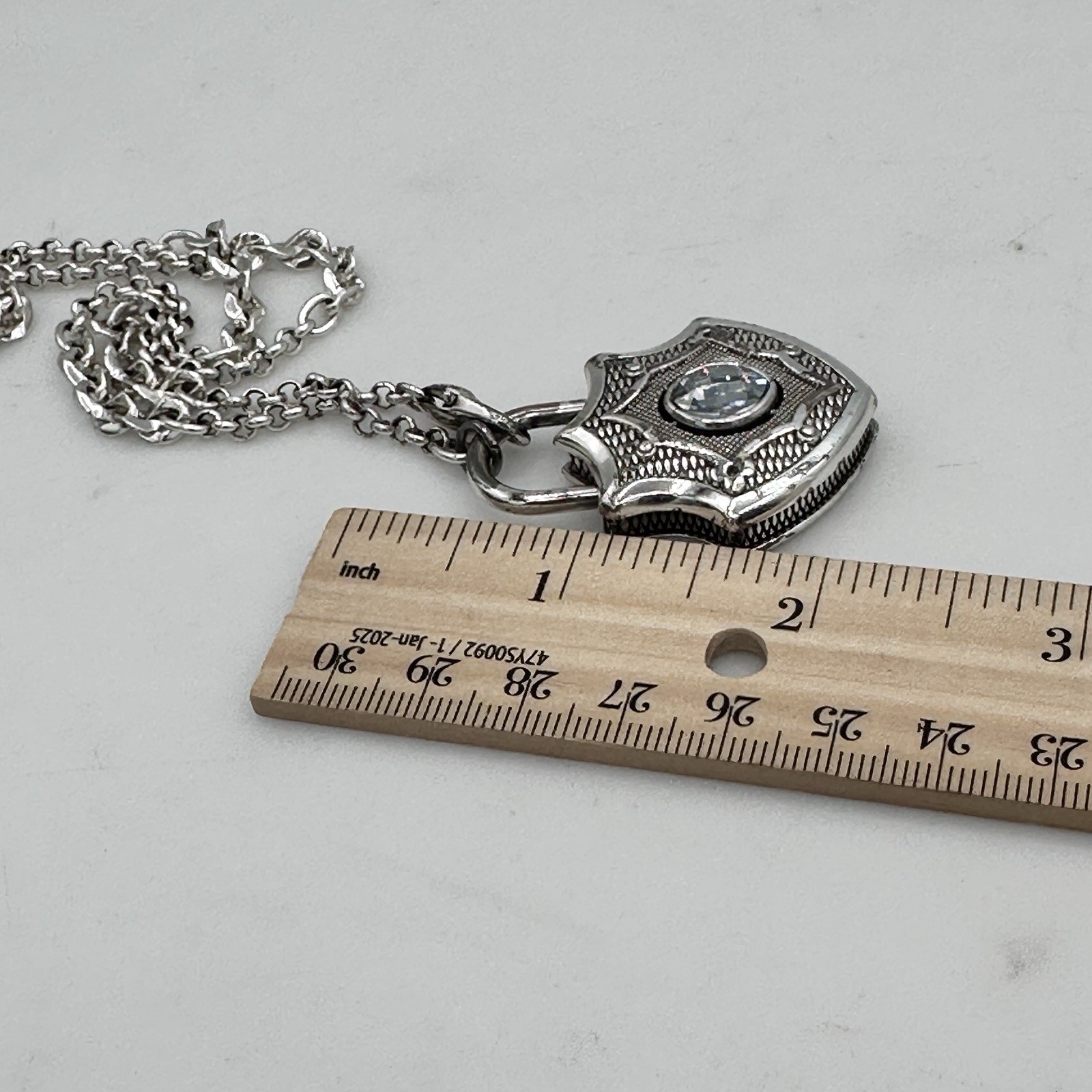 Retired Brighton Love Padlock Shield Long Necklace Swarovski Crystal 32” Adj