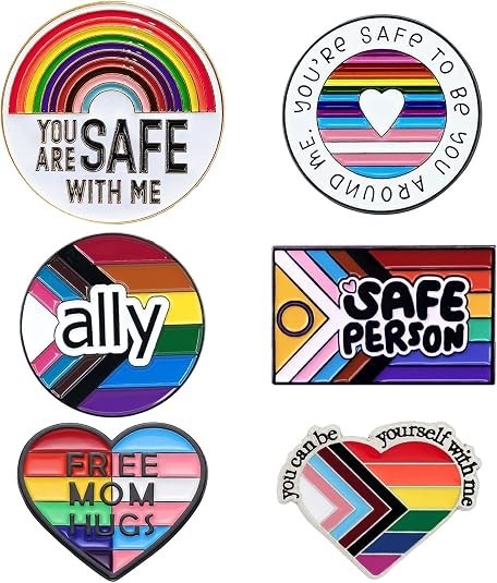 Pride Pins 6PCS You Are Safe with Me Pin Set LGBT Rainbow Gay Lesbian Trans Ally