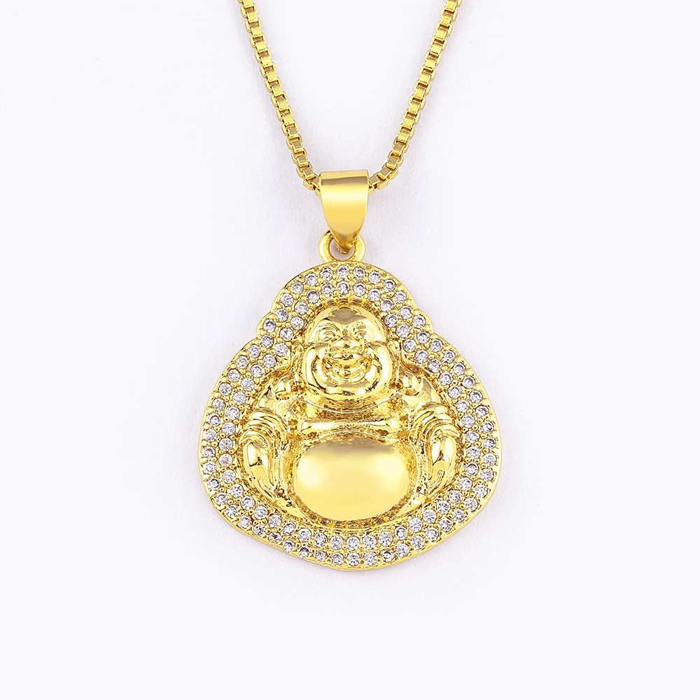 Nidin Classic Exquisite Maitreya Buddha Pendant Necklace Inlaid Shiny Zircon Cry