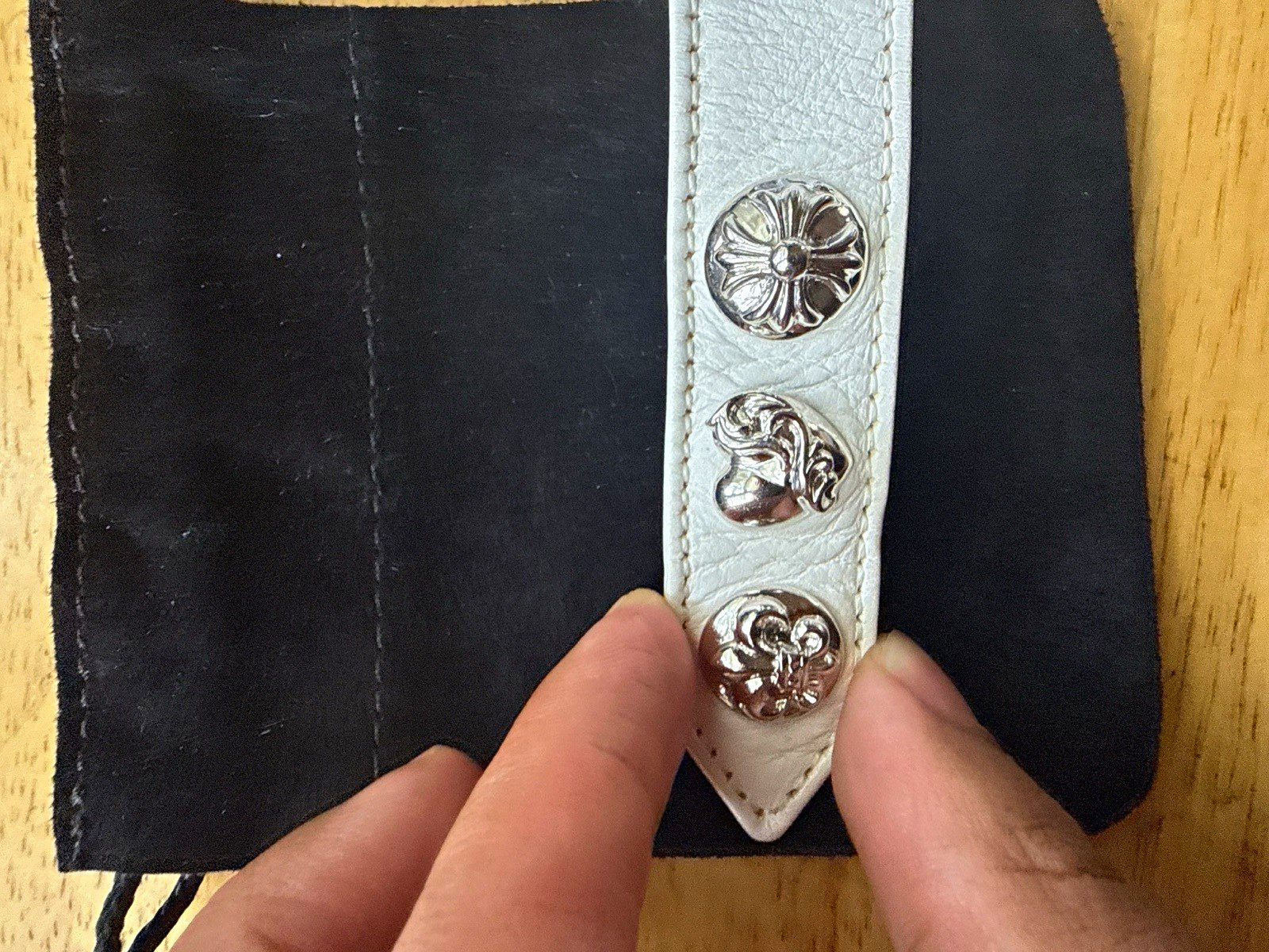 Chrome Hearts White Leather Adjustable Snap Cuff Bracelet