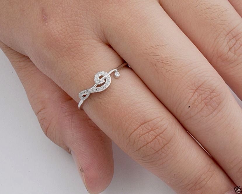 USA Seller CZ Music Note Ring Sterling Silver 925 Treble Clef Jewelry Selectable